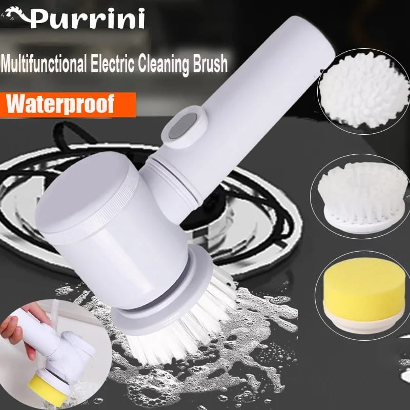 5 in1 Rechargeable Magic Brush | Car Waxing Handheld Scrubber | 360 Degree Rotate with 3 Replaceable Multipurpose Brush | Heads Kitchen Dishwashing Sponge Electric Cleaning Brush