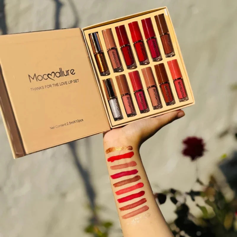 12 Pcs Mocallure Matte Liquid Lipstick Set | High Pigment | Waterproof & Long-Lasting