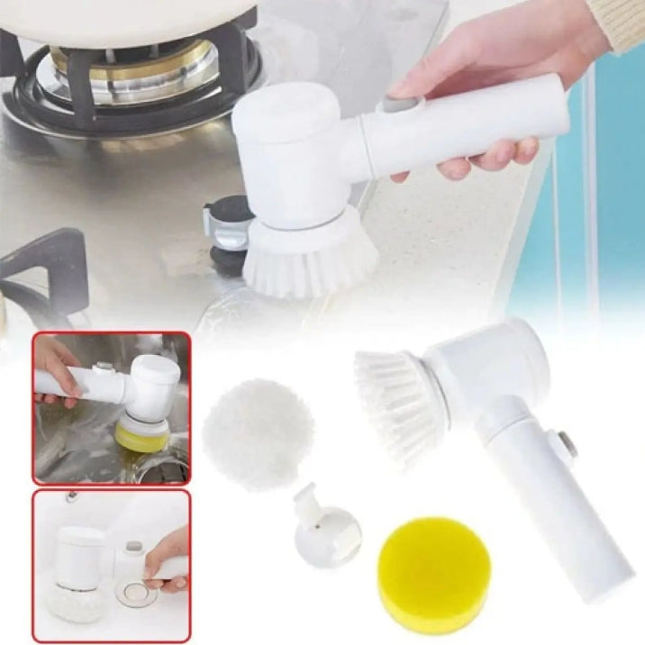 5 in1 Rechargeable Magic Brush | Car Waxing Handheld Scrubber | 360 Degree Rotate with 3 Replaceable Multipurpose Brush | Heads Kitchen Dishwashing Sponge Electric Cleaning Brush