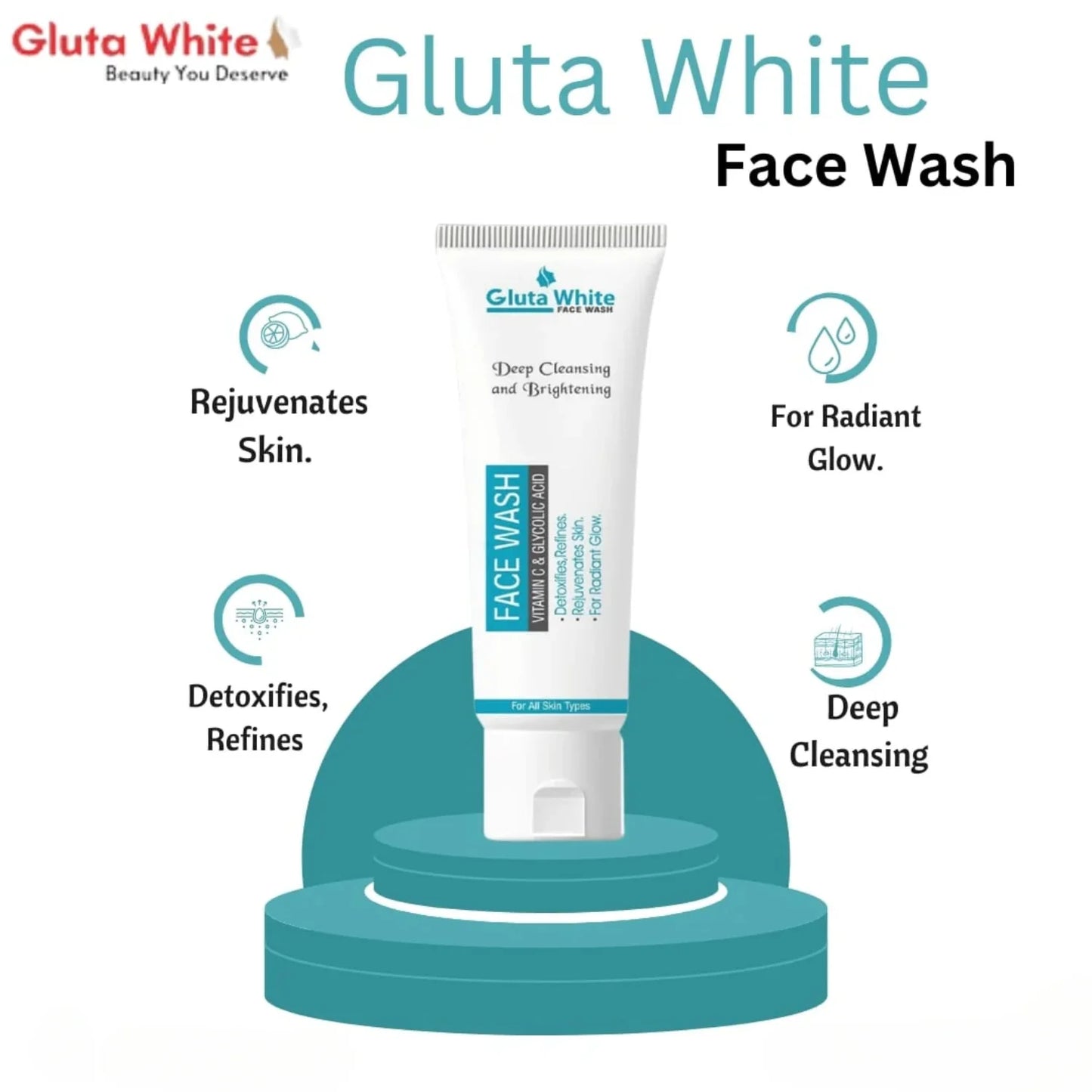Gluta White Face Wash | Deep Cleansing | Brightening & Oil Control