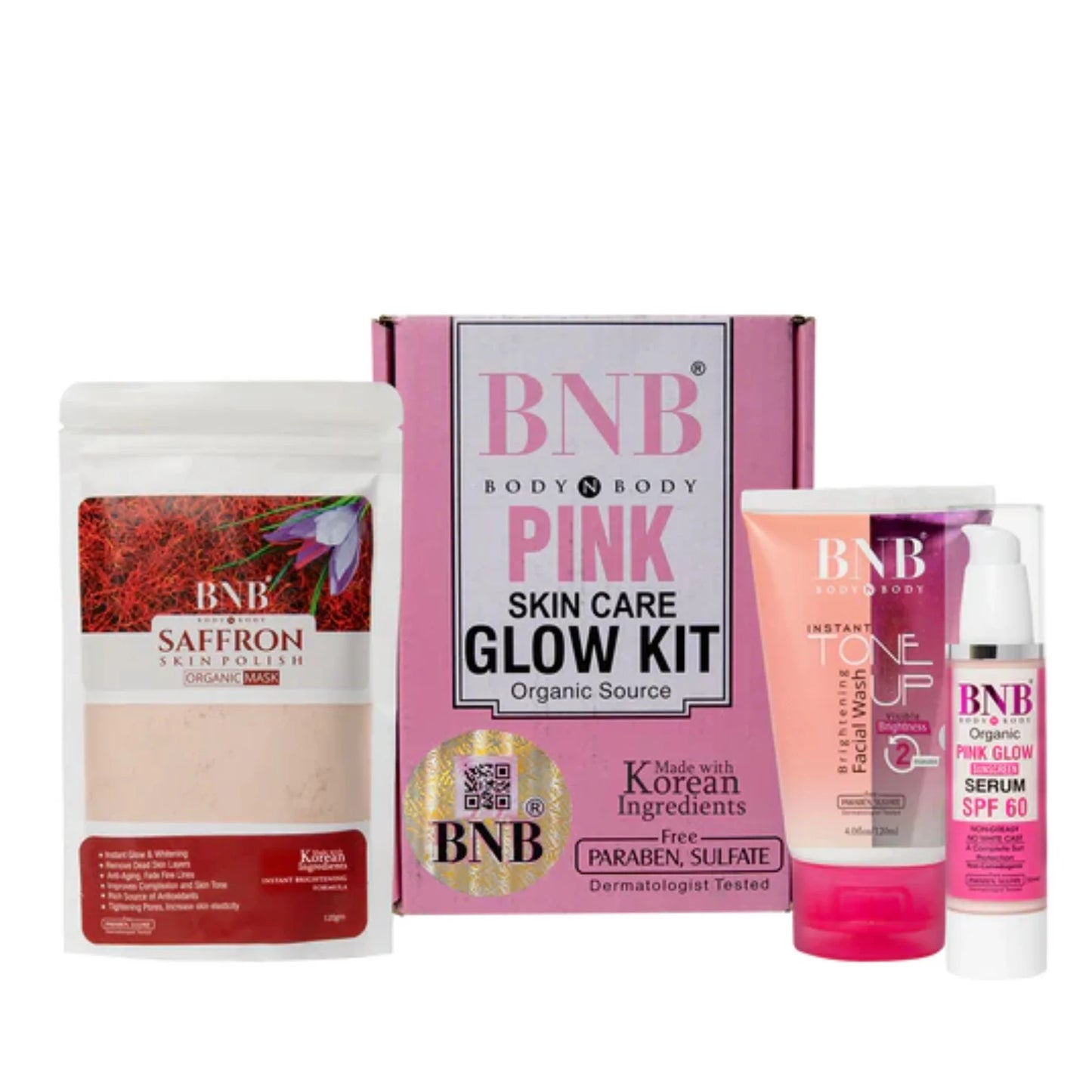 BNB Pink Face Glow Kit | Tone Up Wash | Mask | SPF | 3-in-1