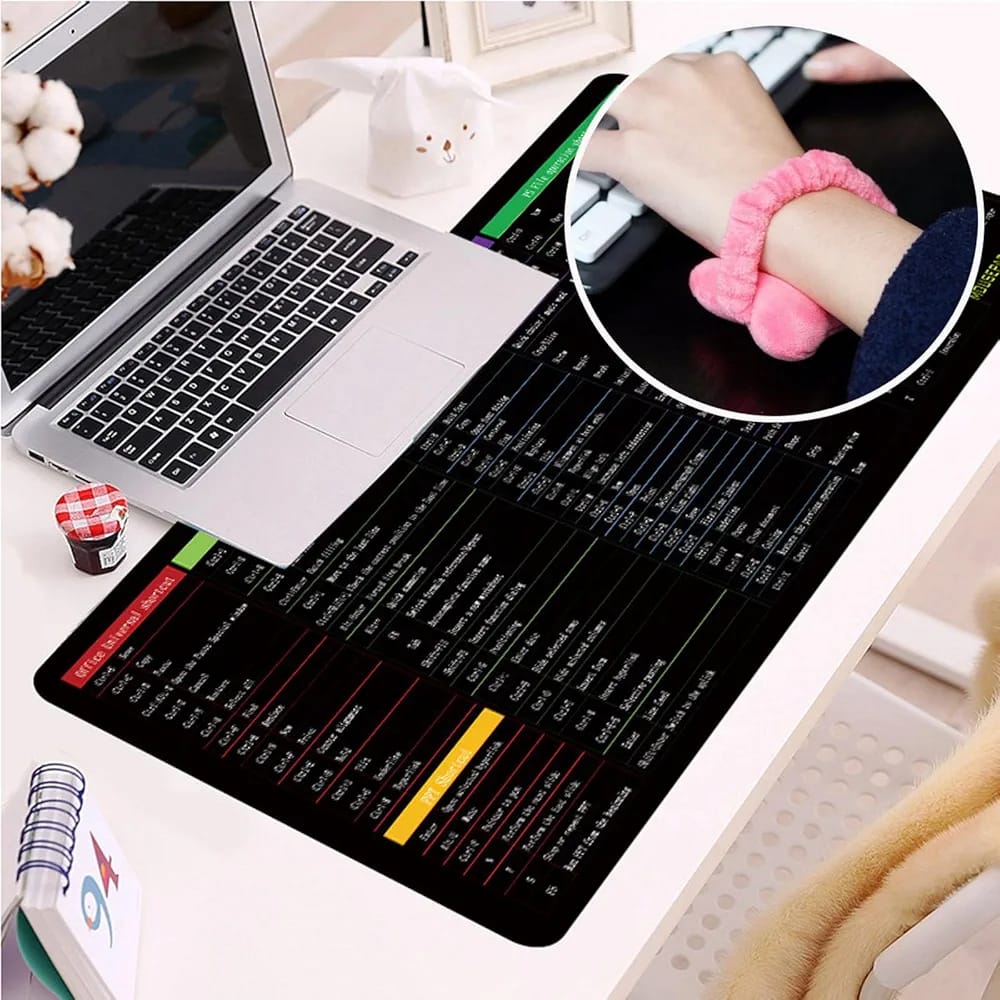 Large Excel Shortcut Keyboard & Mouse Pad & Table Mat (30×80cm) | Extended Non-Slip Desk Mat with Office Software Commands