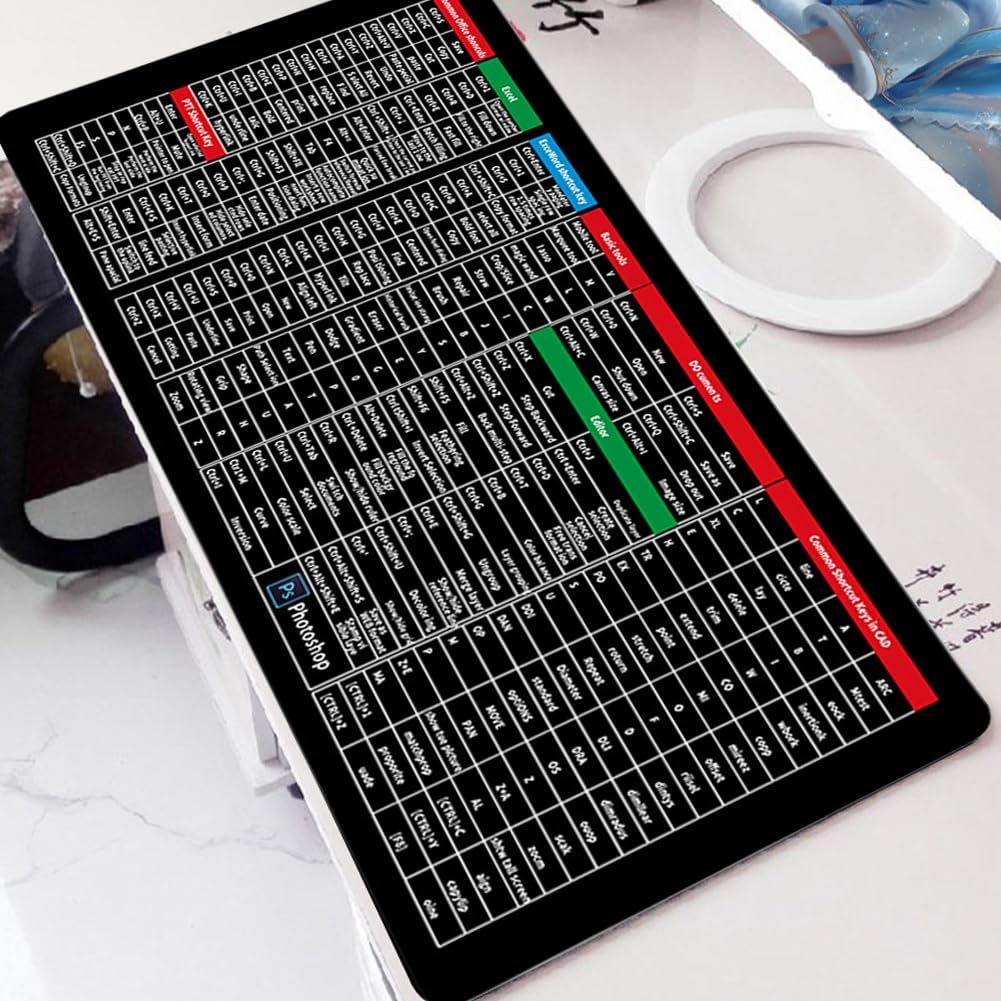 Large Excel Shortcut Keyboard & Mouse Pad & Table Mat (30×80cm) | Extended Non-Slip Desk Mat with Office Software Commands