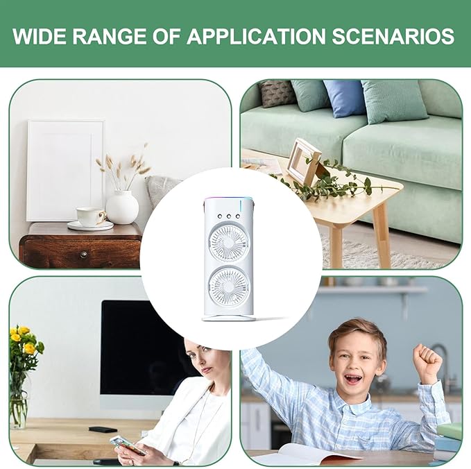Mini Double Head Mist Fan with LED Light & Humidifier
