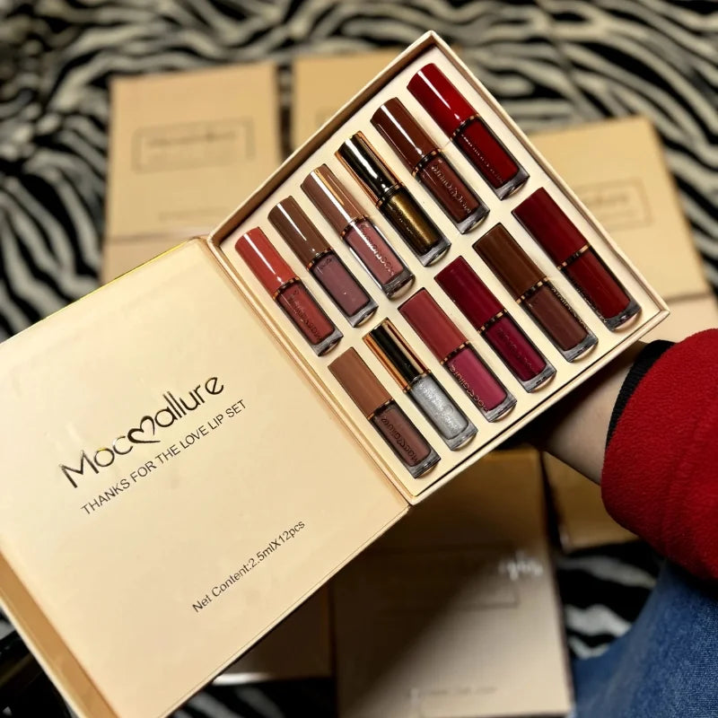 12 Pcs Mocallure Matte Liquid Lipstick Set | High Pigment | Waterproof & Long-Lasting