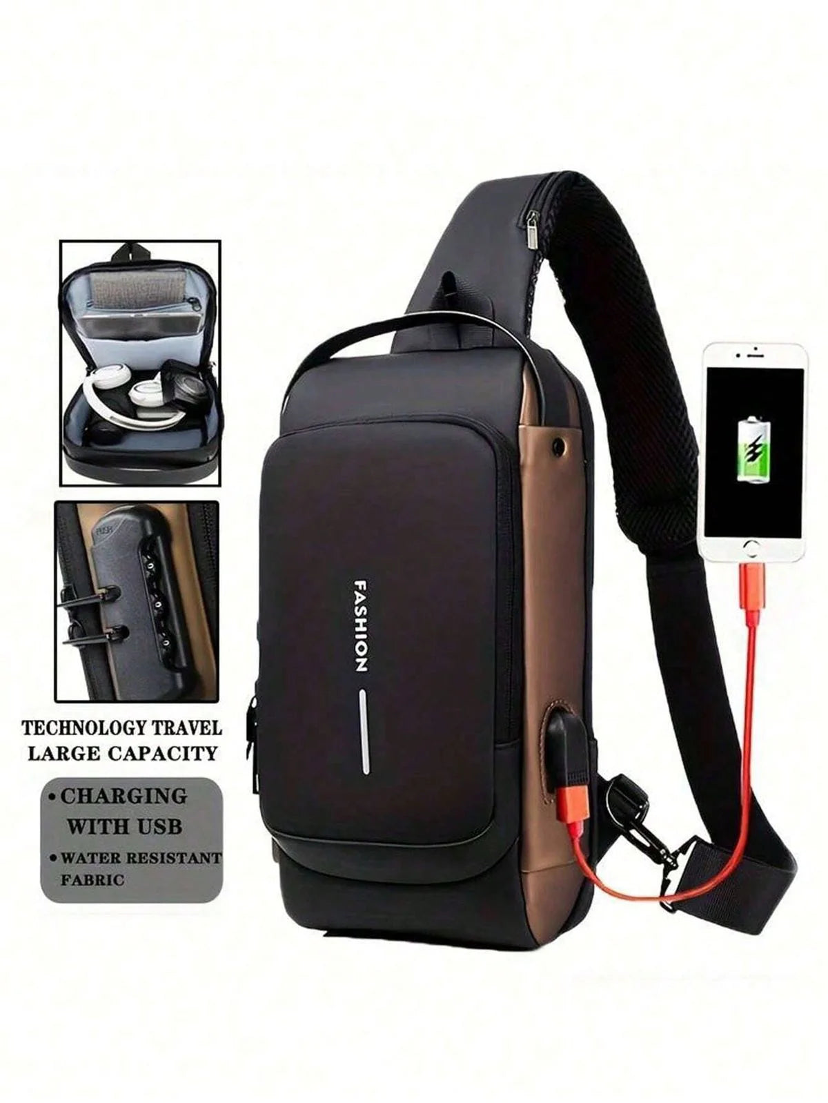 Multifunction Anti-Theft USB Charging Crossbody Shoulder Bag | Stylish, Secure, and Ready for Adventures Blue, Brown, Black