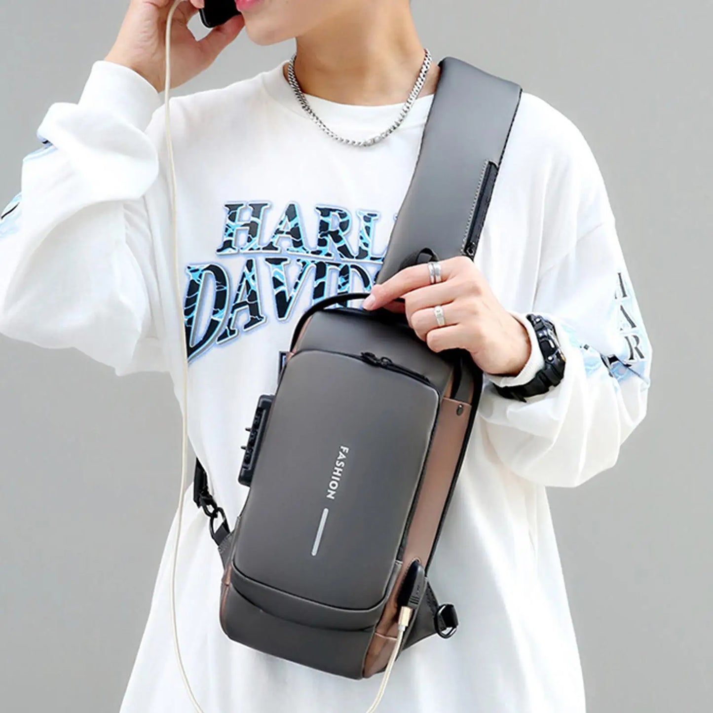 Multifunction Anti-Theft USB Charging Crossbody Shoulder Bag | Stylish, Secure, and Ready for Adventures Blue, Brown, Black
