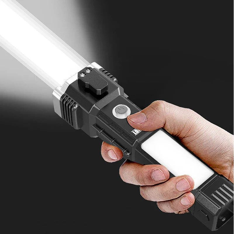 Rechargeable Tactical LED Flashlight & Power Bank with Safety Hammer