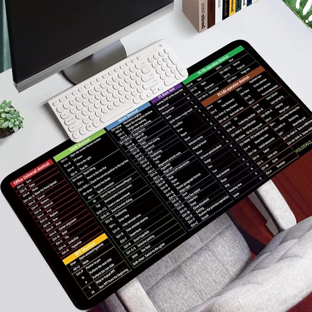 Large Excel Shortcut Keyboard & Mouse Pad & Table Mat (30×80cm) | Extended Non-Slip Desk Mat with Office Software Commands