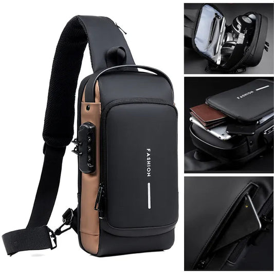Multifunction Anti-Theft USB Charging Crossbody Shoulder Bag | Stylish, Secure, and Ready for Adventures Blue, Brown, Black