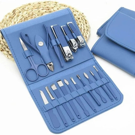 16 Pcs Stainless Steel Color-Coated Manicure and Pedicure Set with Leather Case for Travel