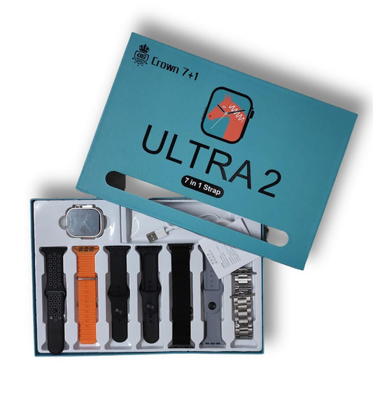 Crown 7 IN 1 Smart Watch | 2.1 Inch Full HD Screen Series 8 Wireless Charging | 7 Straps