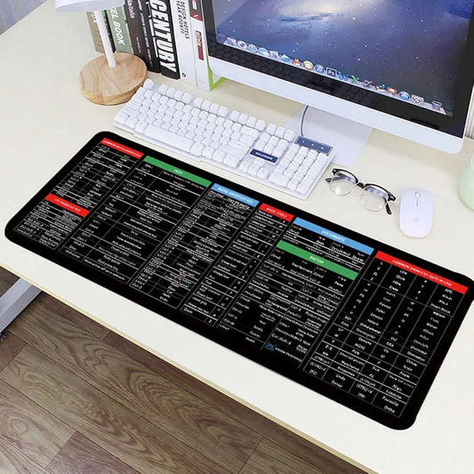 Large Excel Shortcut Keyboard & Mouse Pad & Table Mat (30×80cm) | Extended Non-Slip Desk Mat with Office Software Commands